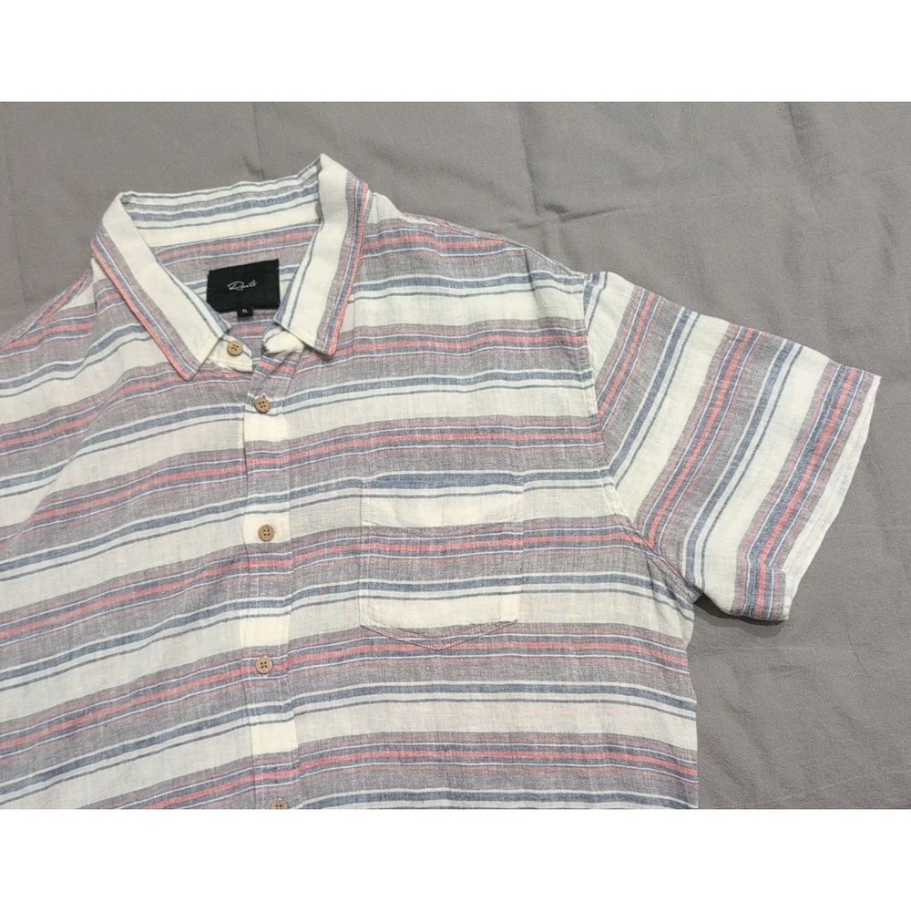Rails Mens Shirt Striped Button Front XL Red Blue White Linen Blend Short Sleeve